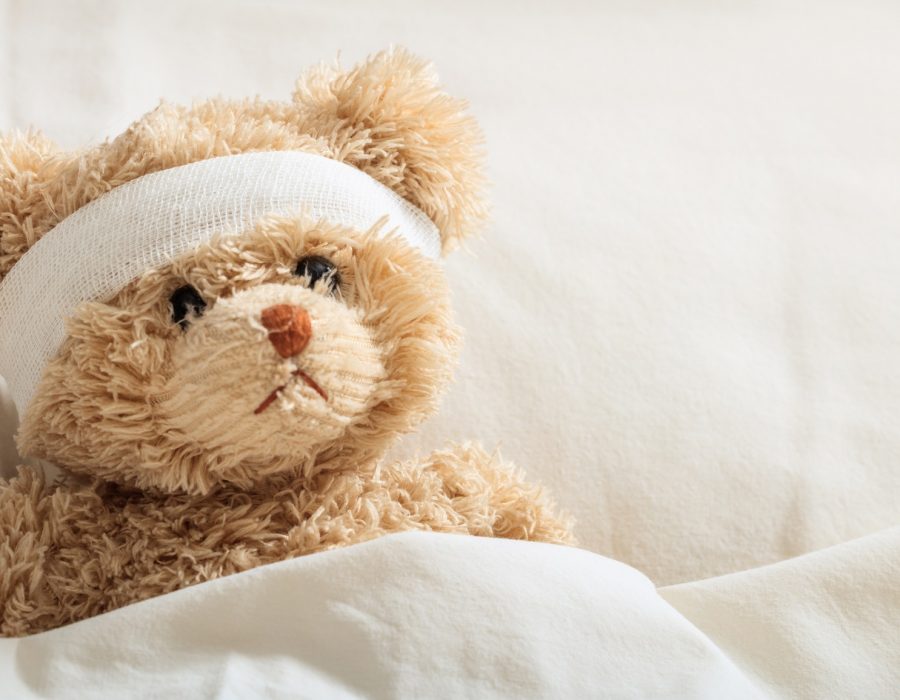 Teddy bear sick in the hospital